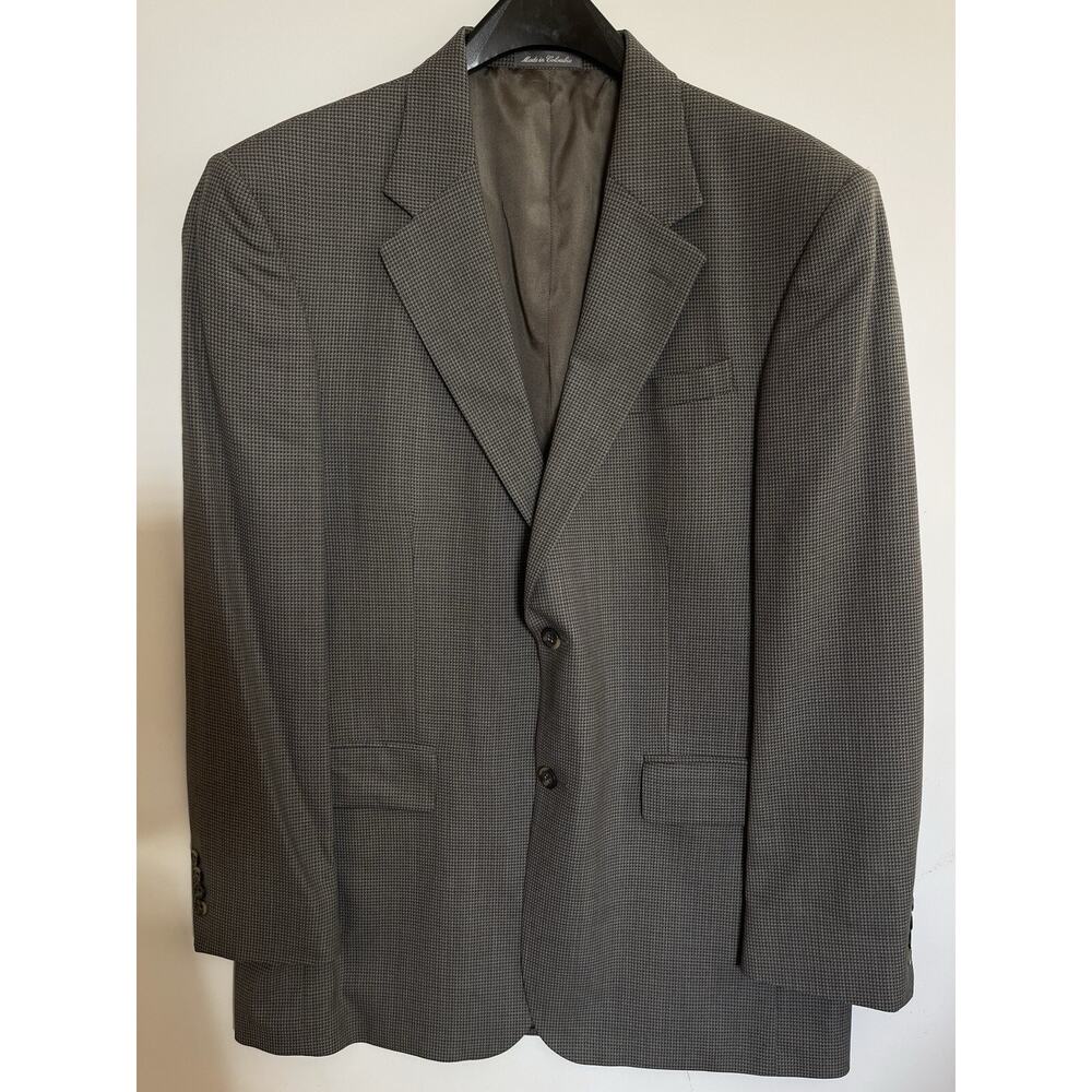 OSCAR DE LA RENTA Mens Brown Tan Houndstooth Sport Coat Suit Jacket Blazer 43L